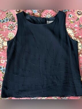 Norton Black Sleeveless Beaded Shell, light , lined Top, PM,